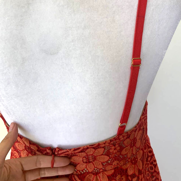 For Love & Lemons Gianna Midi Dress in Red Rust Lace - Picture 12 of 16